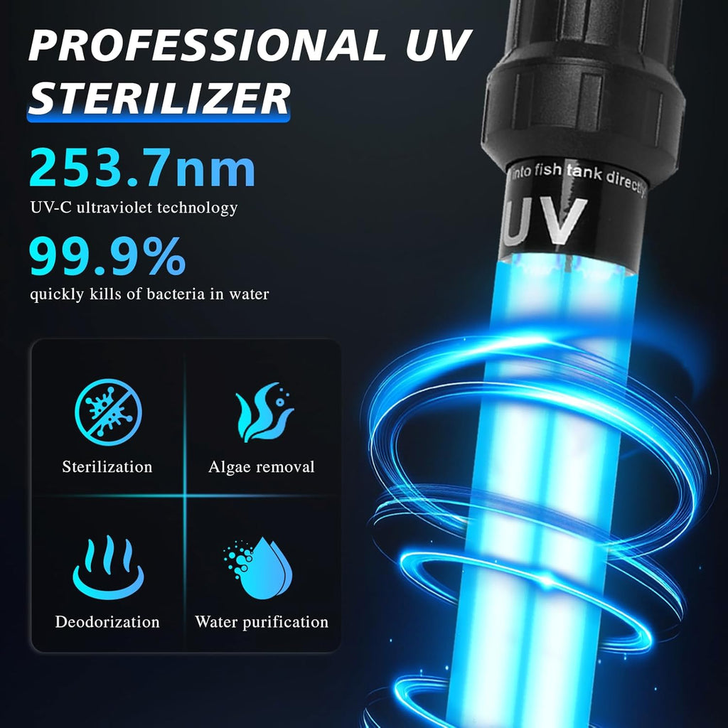 20W UV Submersible Sterilizer Light for Aquarium, Pond, Cold Plunge, Pool, Hot Tub – Ozone-Free UV-C Water Filter Lamp with Quartz Glass, Weighted Gravity Block