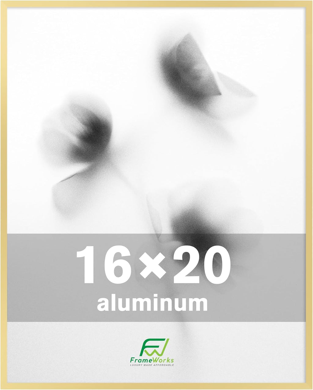 FrameWorks 16x20 Brushed Aluminum Poster Frames – Modern Brushed Metal Design w/Shatterproof Plexiglass, Perfect for Posters, Artwork, Paintings, Wall Displays – Home or Office Decor, Gold - 1 Pack