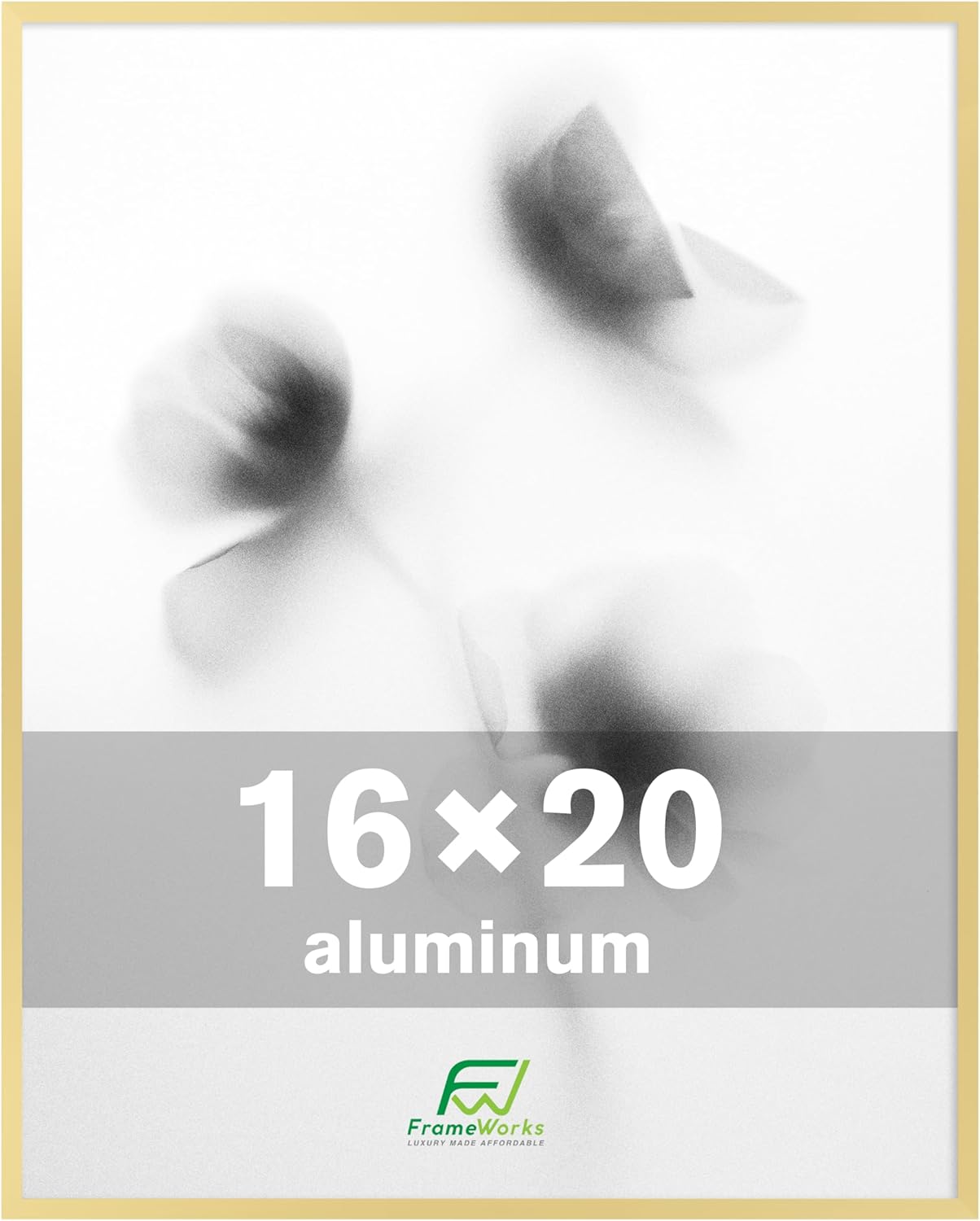 FrameWorks 16x20 Brushed Aluminum Poster Frames – Modern Brushed Metal Design w/Shatterproof Plexiglass, Perfect for Posters, Artwork, Paintings, Wall Displays – Home or Office Decor, Gold - 1 Pack