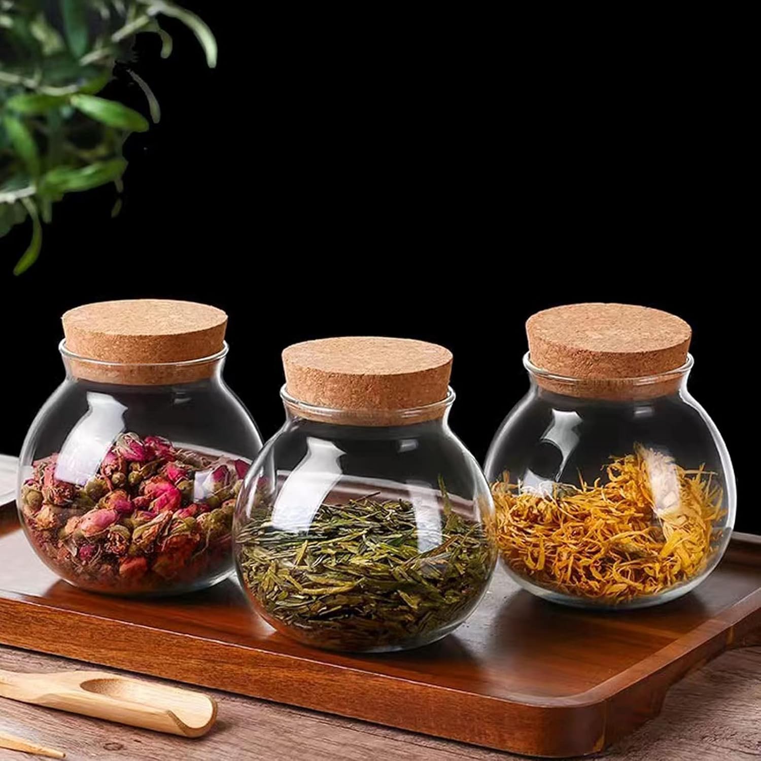 Set of 2 round glass jars with cork lid – 17oz wedding candy jar kitchen Storage jar, perfect for tea, biscuits, cereals, flour, beans, spices, coffee beans etc (2PCS)
