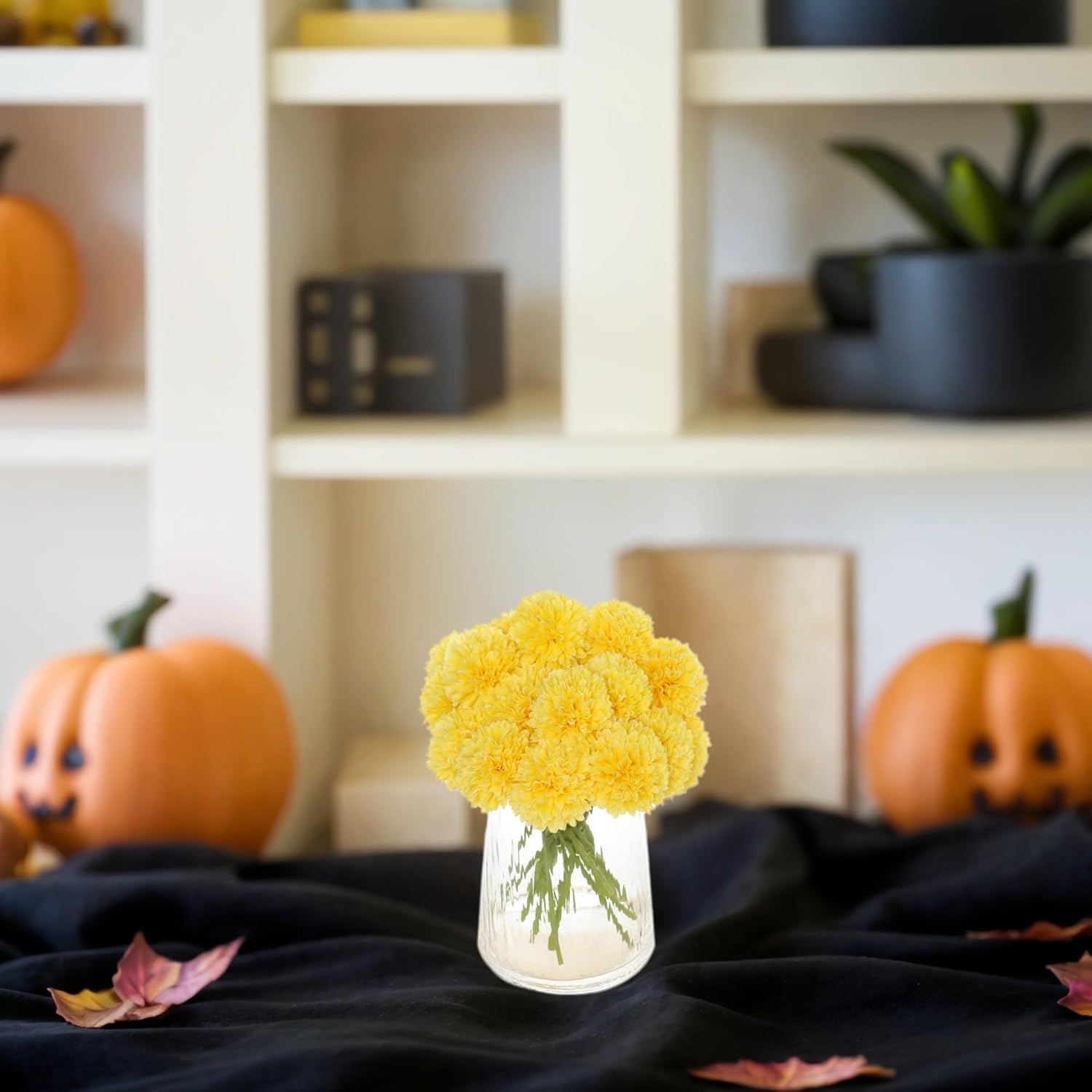 Kimura's Cabin 20Pcs Artificial Mums Flowers Fake Silk Chrysanthemum Balls Flower for Home Decor Easter Table Fall Bouquets Wedding Party DIY Decorations (Yellow)