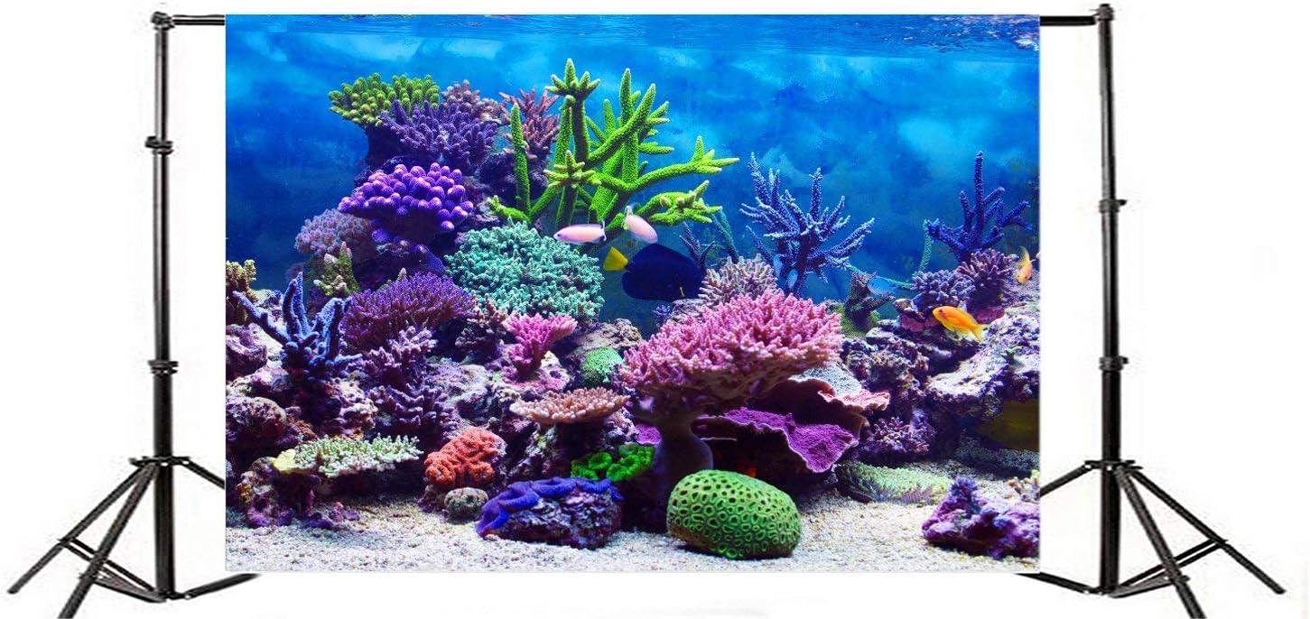 AOFOTO 12x8ft Under The Sea Backdrop Underwater Seascape Coral and Fish Aquarium Photography Background Marin Ocean Diving Atoll Reef Summer Kids Birthday Artistic Portrait Photoshoot Studio Props