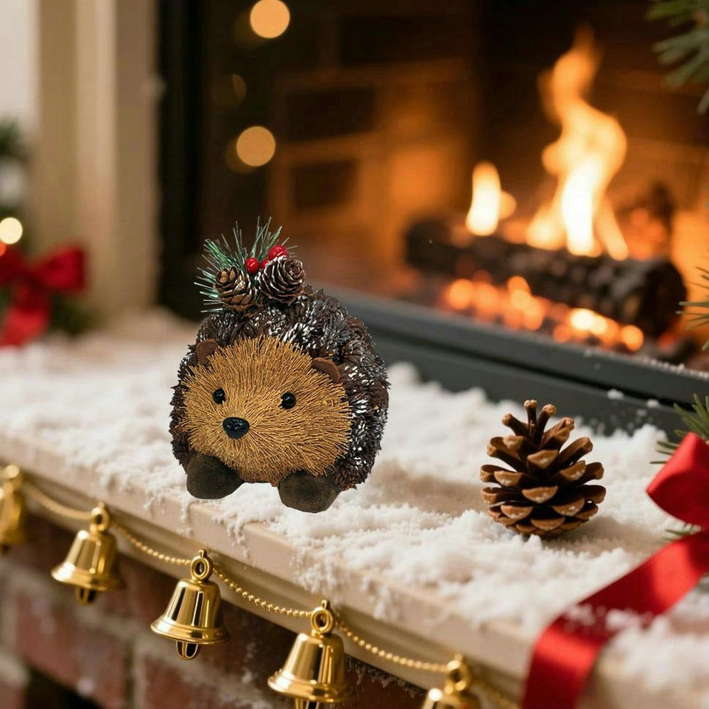 naturevibe 5.3 Inches Hedgehog Figurine for Rustic Christmas Decorations, Woodland Animals with Holiday Accent as Christmas Table Decor or Farmhouse Decor