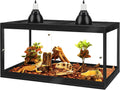 PROLEE Bearded Dragon Tank,60 Gallon Reptile Tank with Meatl Mesh Roof and Front Sliding Door, Lizard Tank,Spacious Reptile Enclosure for Snakes,Lguanas, Chameleons (Black)