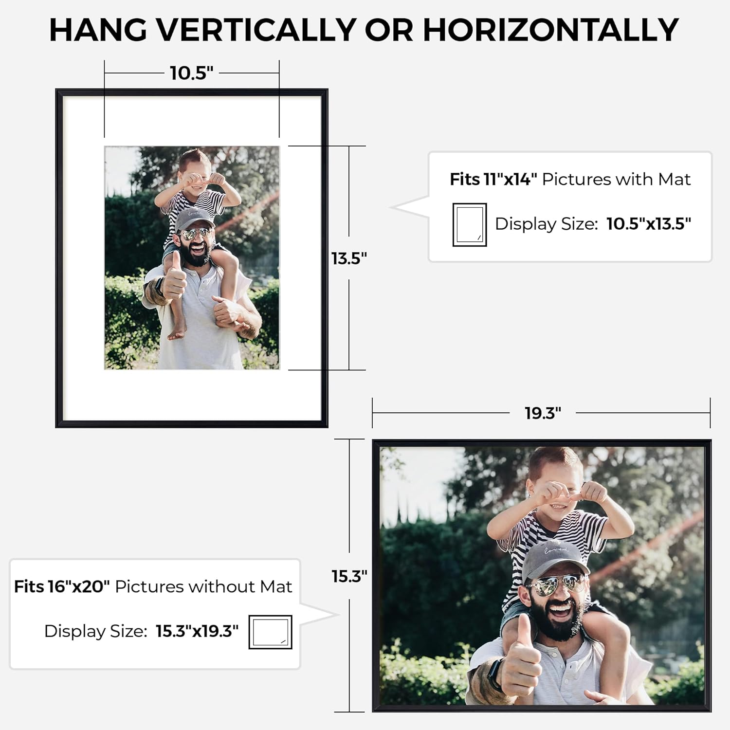 RICHFOCUS Aluminum Picture Frame - 16x20 Black Metal Frame with Mat for 11x14 Photo, Floating Frame with Tempered Glass - Poster Frame Wall Hook Included for Gallery Wall