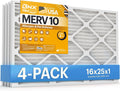 BNX TruFilter 16x25x1 MERV 10 (4-Pack) AC Furnace Air Filter - MADE IN USA - Pleated Air Conditioner HVAC AC Furnace Filters - Removes Odor, Mold, Bacteria, Smoke
