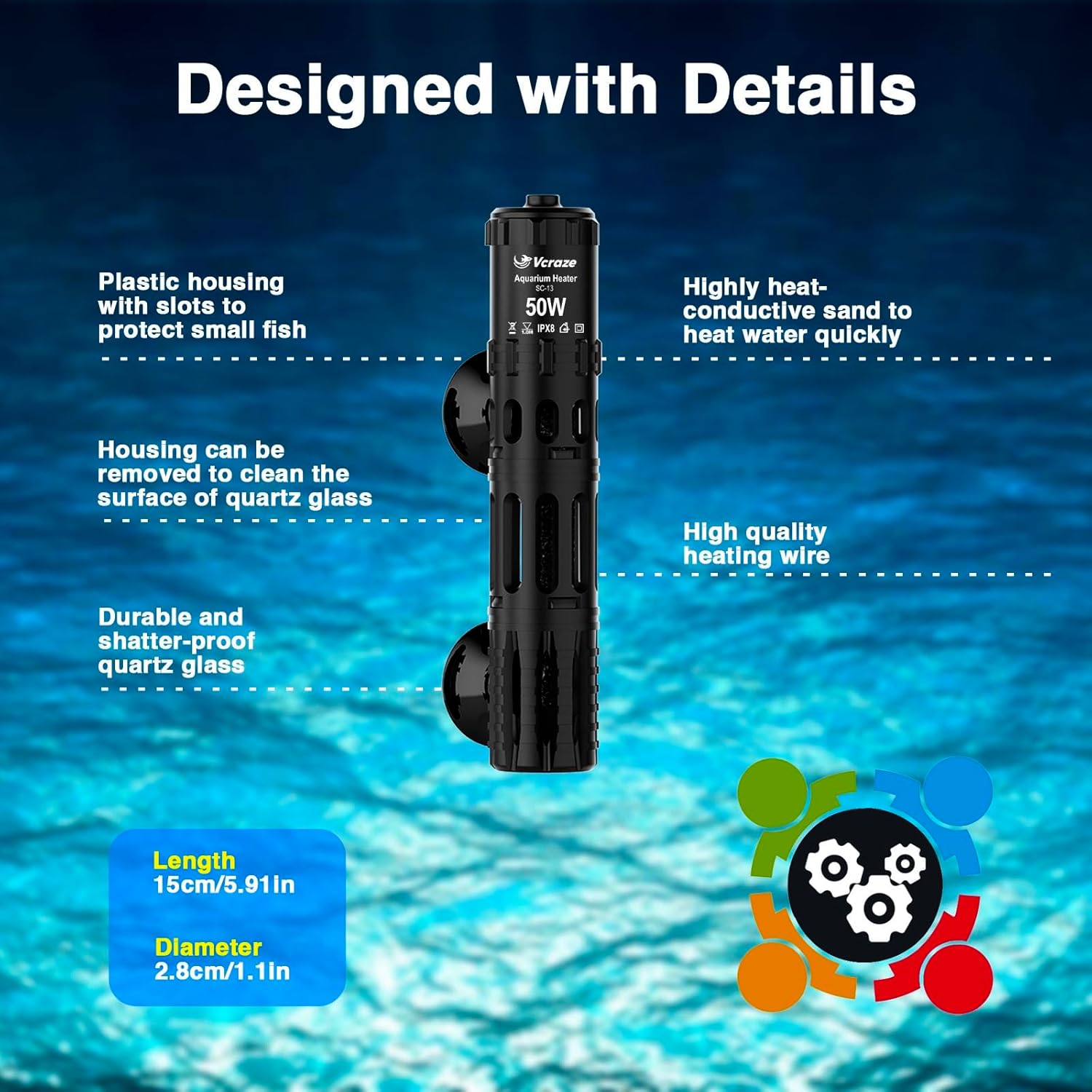 Fish Tank Heater with LED Digital Display Thermostat, Submersible Aquarium Heater with Protective Housing, 50W Adjustable Fish Heater for 5-10 Gallon Tanks