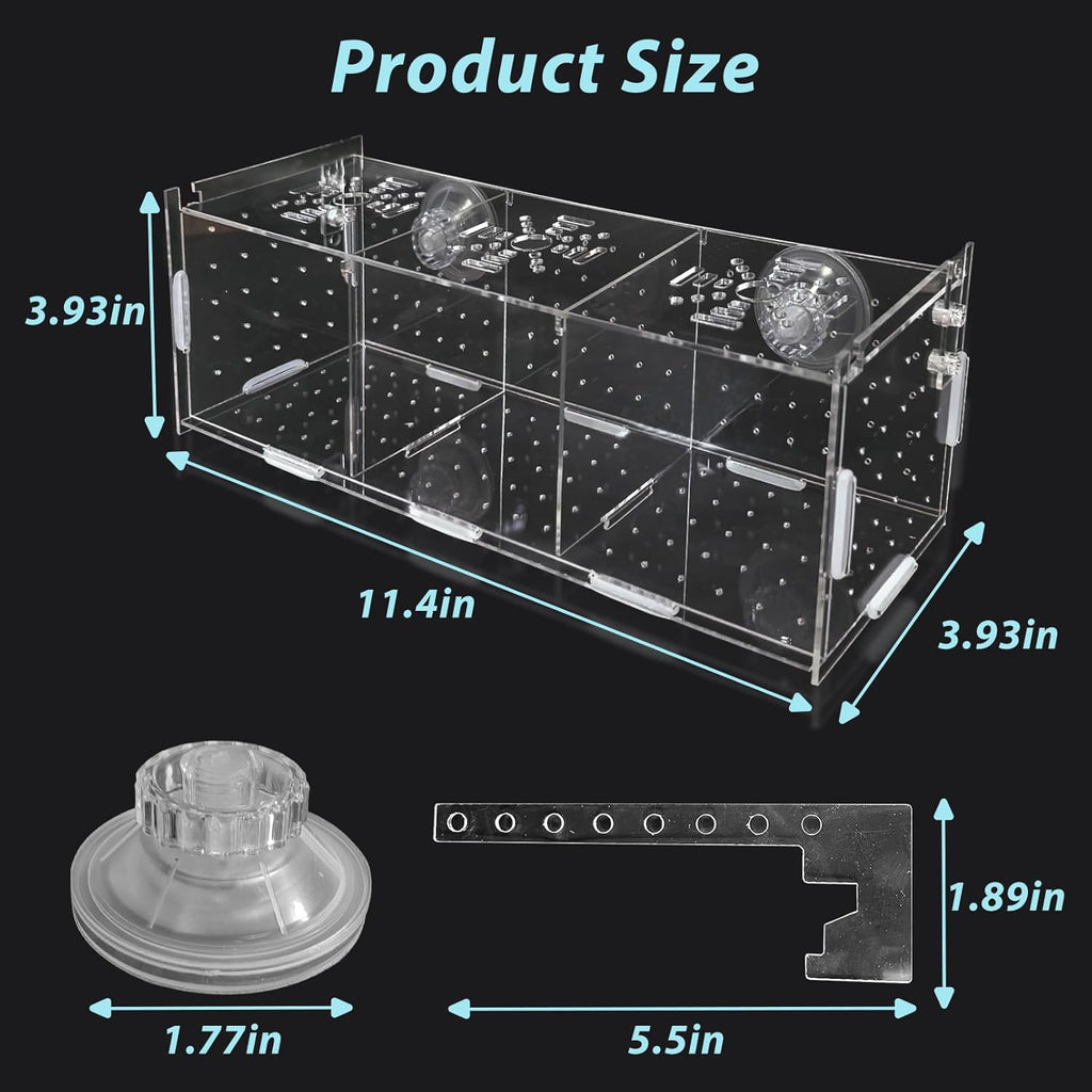 PINVNBY Acrylic Fish Breeding Box，Guppy breeding Box Acrylic Fish Isolation Box Aquarium Incubator with Suction Cups for Guppy Shrimp Small Baby Fishes（3.9 x 3.9 x11.8 in）
