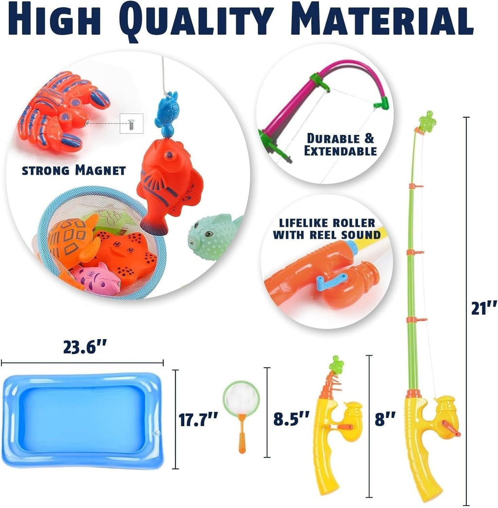 CozyBomB™ Magnetic Fishing Toys Game Set for Kids | Water Table Bathtub Kiddie Pool Party Pole Rod Net, Outdoor Plastic Floating Fish, Toddler Bath Color Ocean Sea Animals Birthday Gift Age 3-5 6 4-8
