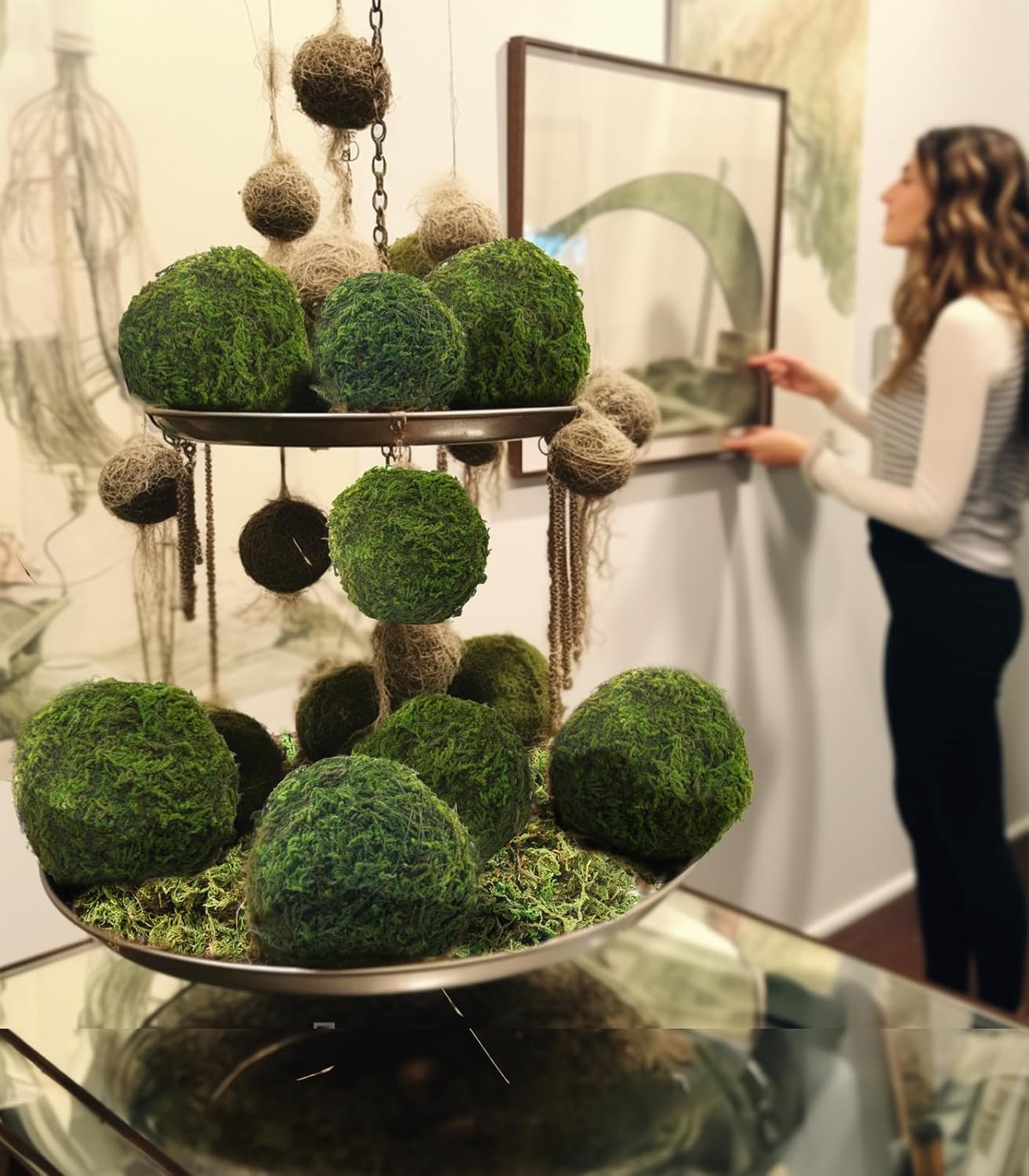 21 Pack Green Moss Balls 8pcs 3.2" Decorative Balls for Bowls Filler 13pcs 2.3" Fake Moss Balls for Centerpiece Artificial Balls for Vase Filler Live Moss Ball for Home Tabel Decor
