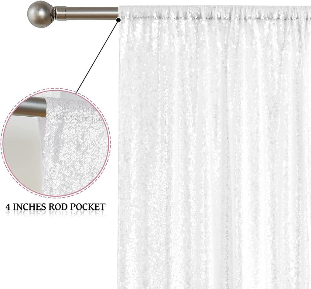 Sugargirl White Sequin Backdrop Curtain 4 Panels 2FTx8FT Glitter White Background Drapes Sparkle Photography Backdrop for Party Wedding Birthday Wall Decoration