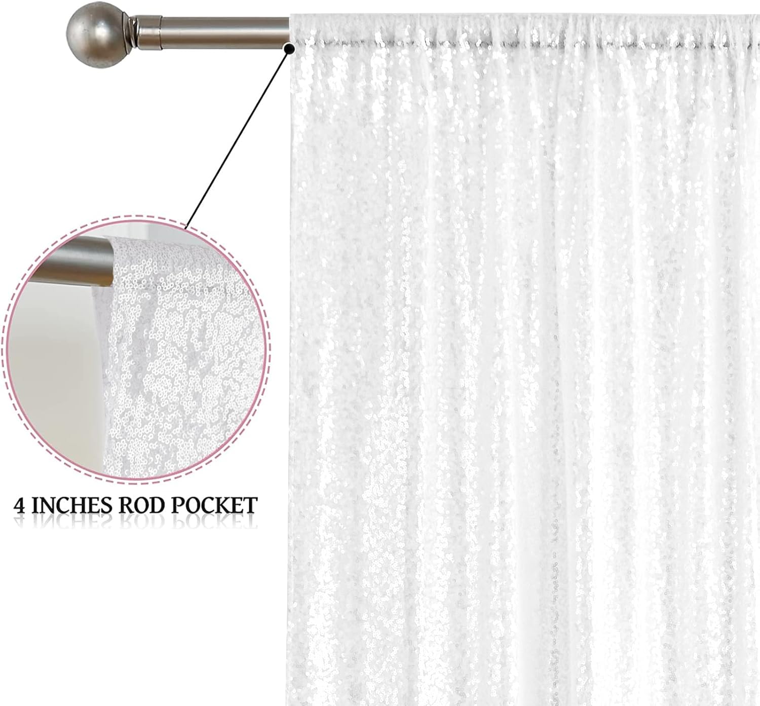 Sugargirl White Sequin Backdrop Curtain 2 Panels 2FTx8FT Glitter White Background Drapes Sparkle Photography Backdrop for Party Wedding Birthday Wall Decoration