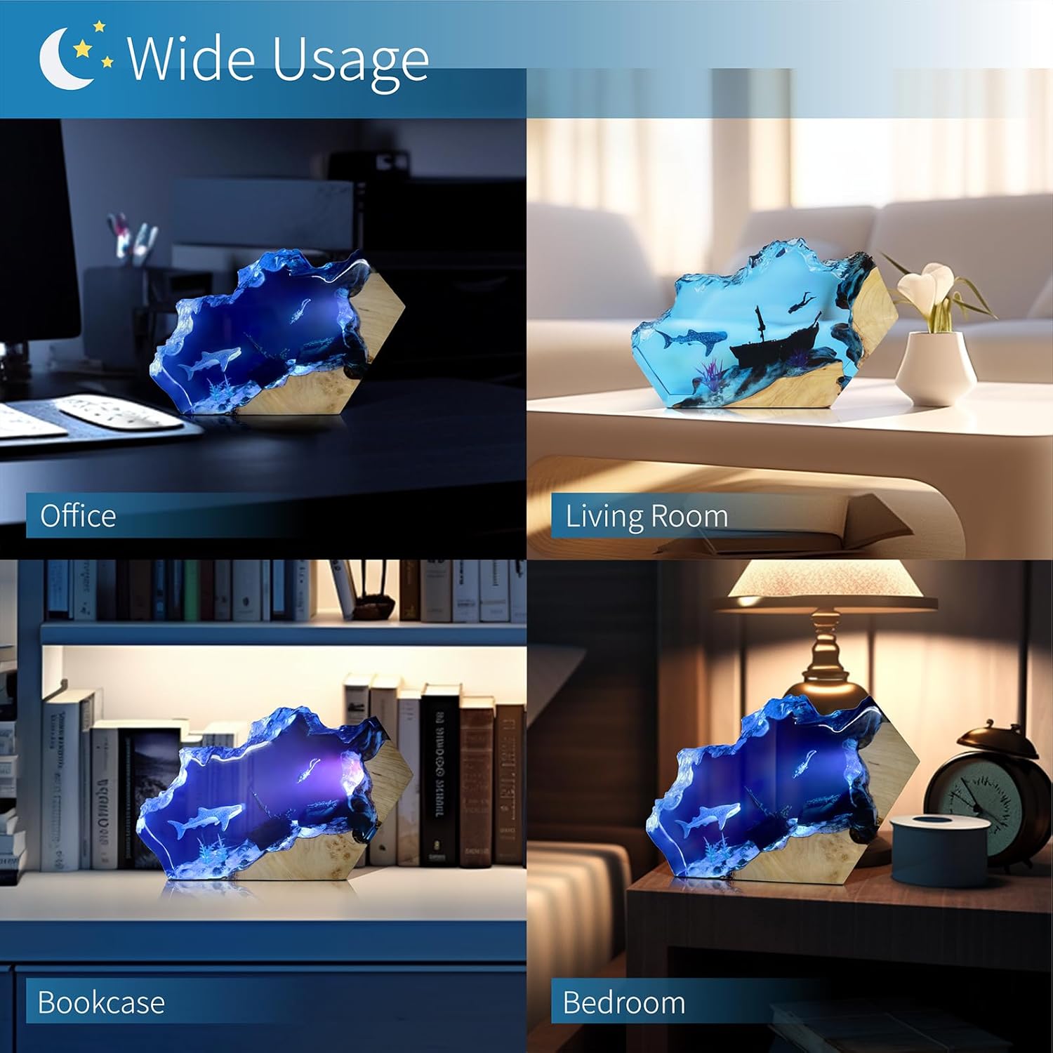 Epoxy Resin Lamp, Ocean Night Light,Artistry Home Decor Bedside Nightlight, Unique Resin Lighting, Nightstand Decorations for Bedroom, Suitable for Holidays(Sunken Boat)