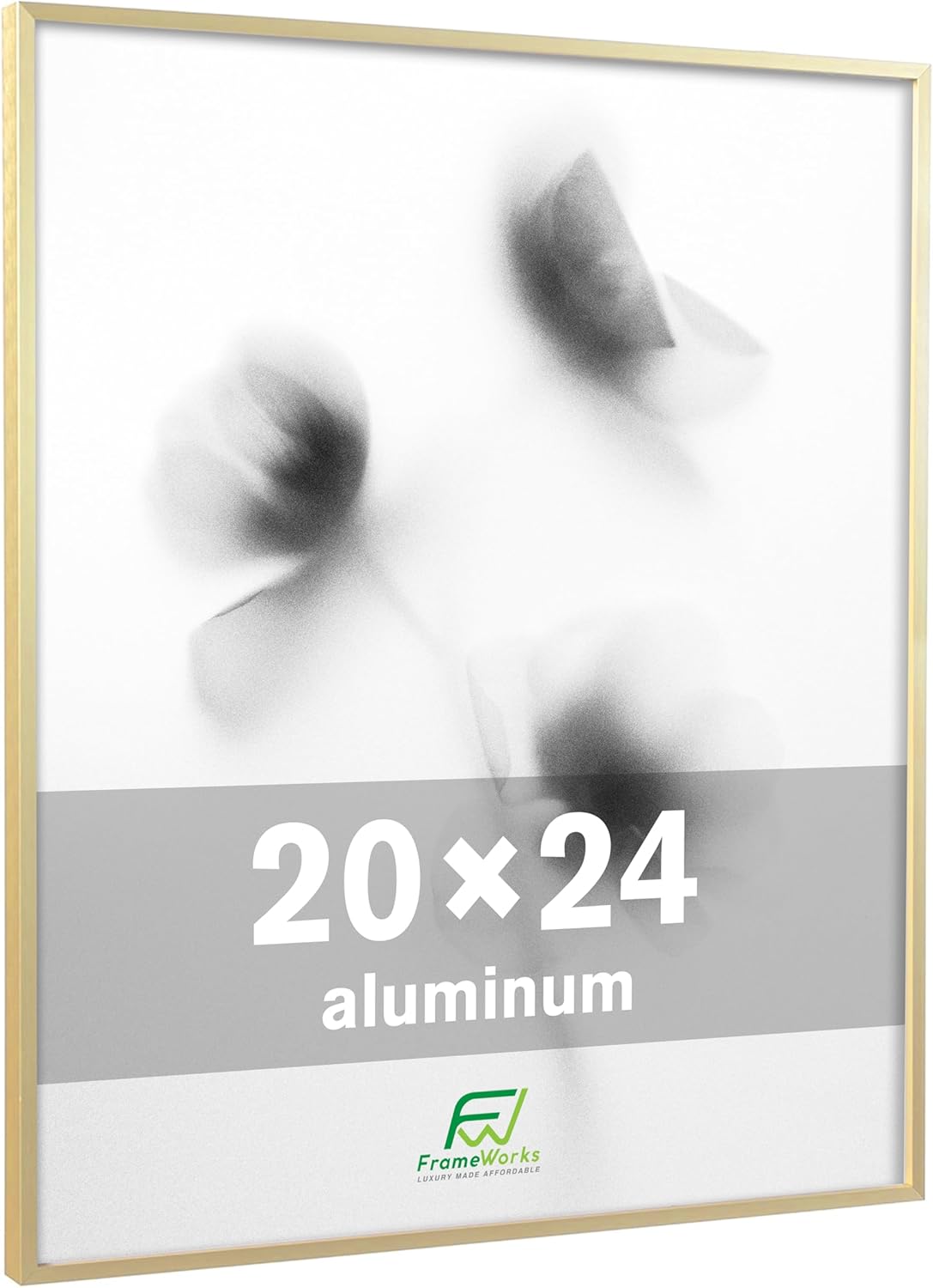 FrameWorks 20x24 Brushed Aluminum Poster Frames – Modern Brushed Metal Design w/Shatterproof Plexiglass, Perfect for Posters, Artwork, Paintings, Wall Displays – Home or Office Decor, Gold - 1 Pack