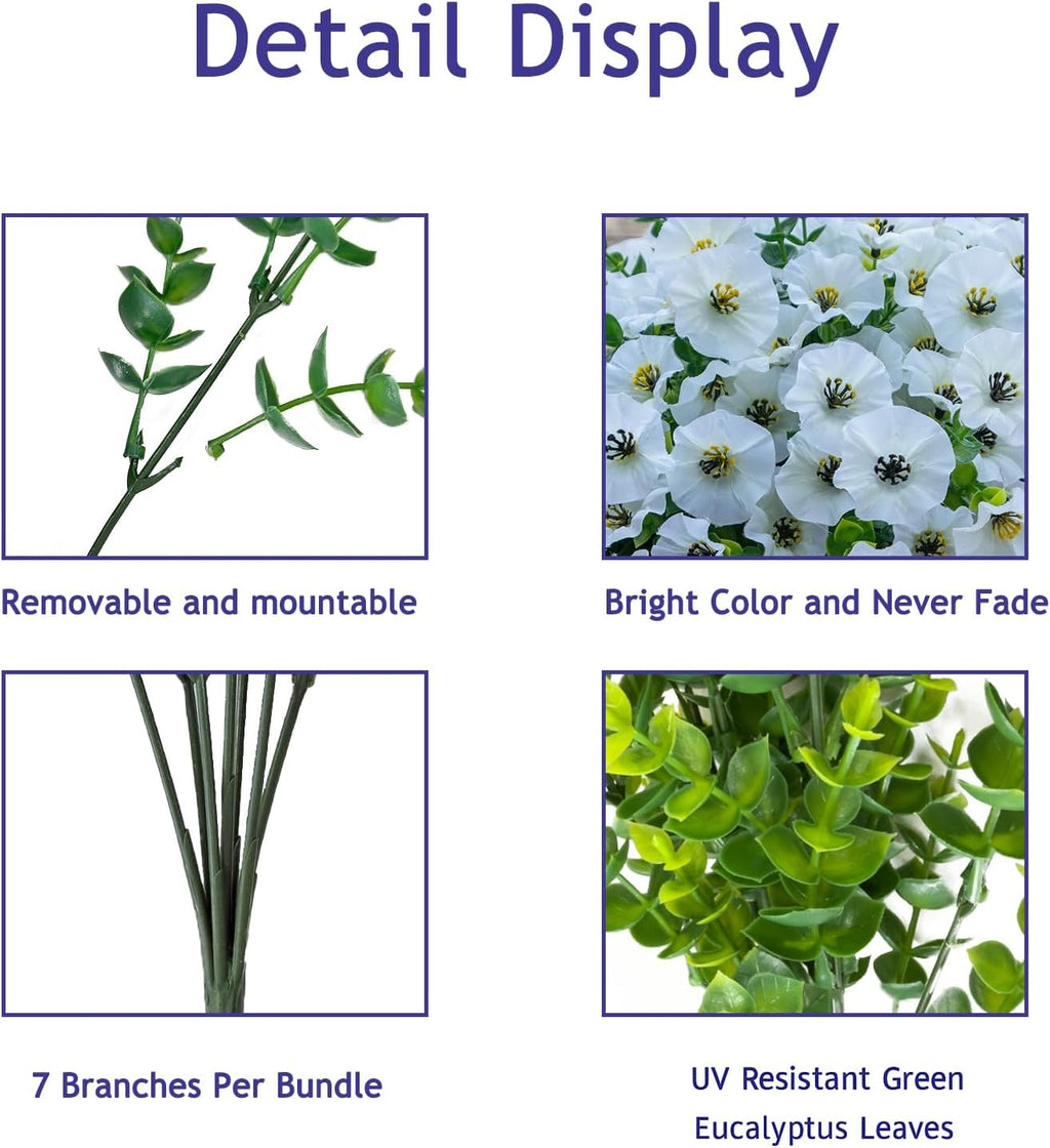 Artificial Flowers for Outdoors,UV Resistant Artificial Outdoor Flowers,Not-Fading Faux Flowers for Outdoor Planters for Front Door Porch Yard Patio Garden Home Decor,12 Bundles,White