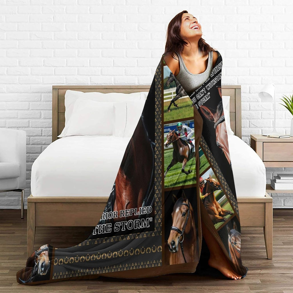 Horserace Throw Blanket Horse I Am The Storm Print Throw Blankets Gifts for Couch Sofa Bed Stuff Decor Soft Cozy Fleece Plush Warm Flannel Bedding for Lover Men Women 60"x80"