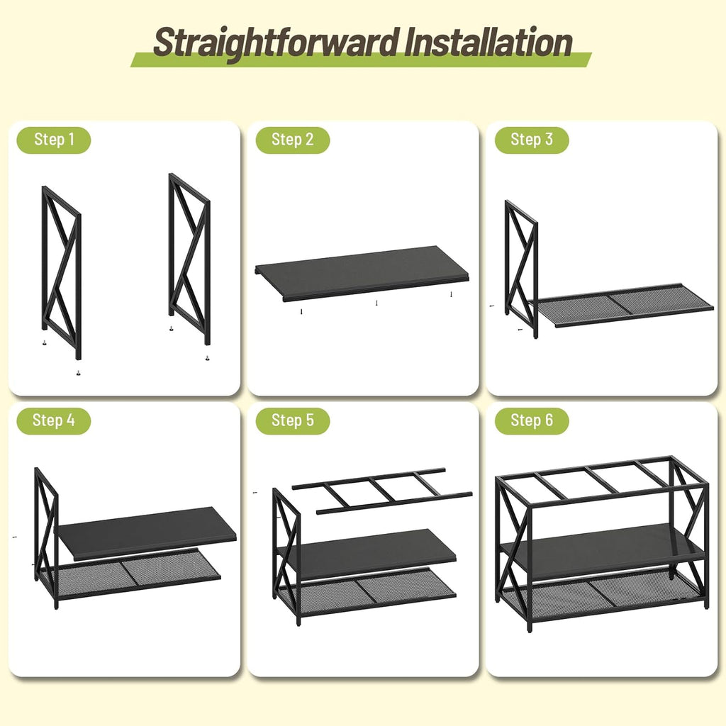 55-75 Gallon Fish Tank Stand with 3-Tier Storage Shelf, Metal Aquarium Stand for Reptile Terrarium Turtle and Breeder Tank Stand, Heavy Duty Metal Frame, Black