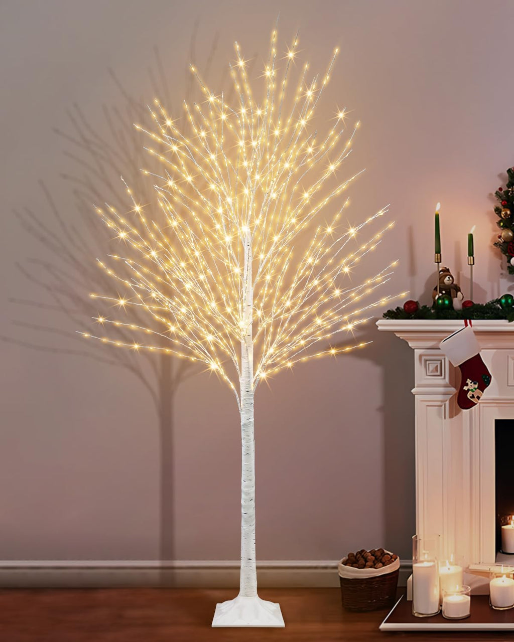 6 FT White Birch Tree with 936 LED Lights, Lighted Birch Tree Artificial Light Up Birch Twig Christmas Tree with Timer for Yard Wedding Porch Home Indoor Outdoor Decor