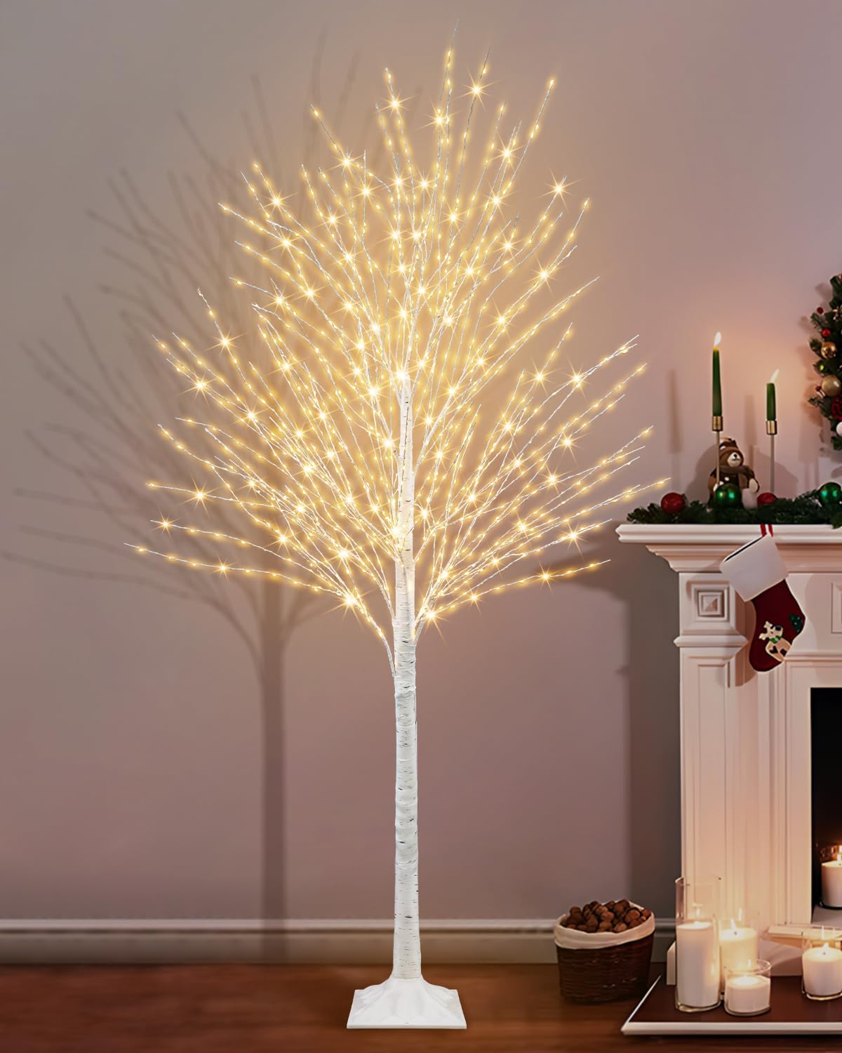 6 FT White Birch Tree with 936 LED Lights, Lighted Birch Tree Artificial Light Up Birch Twig Christmas Tree with Timer for Yard Wedding Porch Home Indoor Outdoor Decor