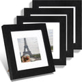 6x6 Picture Frame Set of 4, Made of Glass and Rustic Black Wooden Frame - Display Picture 4x4 with Mat or 6 x 6 Without Mat, 6x6 Photo for Wall or Tabletop