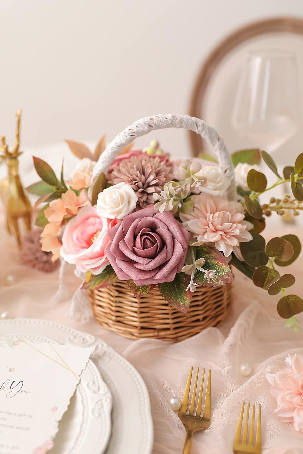 Artificial Flowers Combo Box Set Gradient Color Flower Leaf with Stems for DIY Wedding Bouquets Centerpieces Baby Shower Party Home Decorations（Pink Purple）