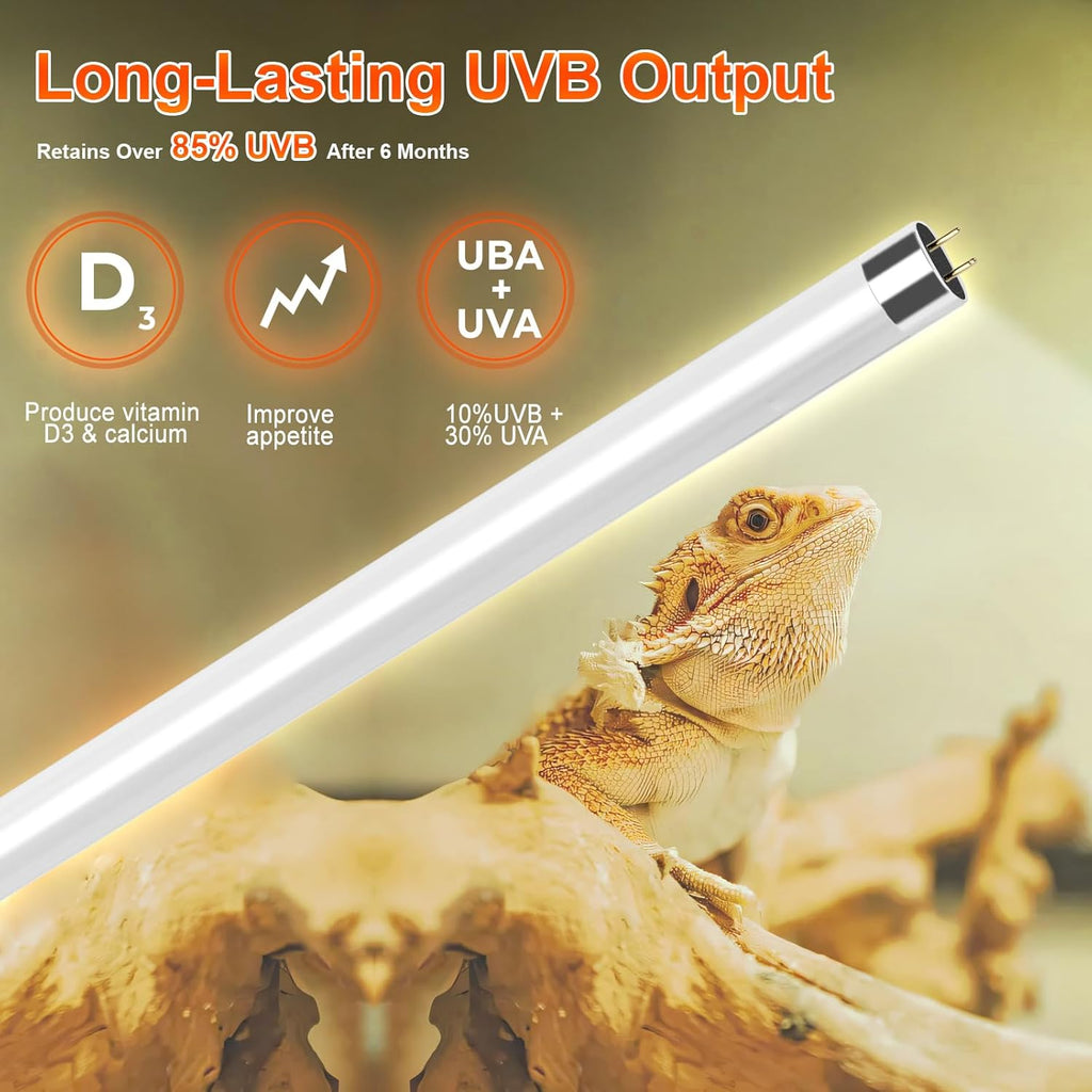 39W T5 10.0 UVB Reptile Light Fixture – 34” Linear UVA/UVB Lamp with High Output for Bearded Dragons, Tortoises & Lizards, Perfect for Desert & Tropical Terrariums