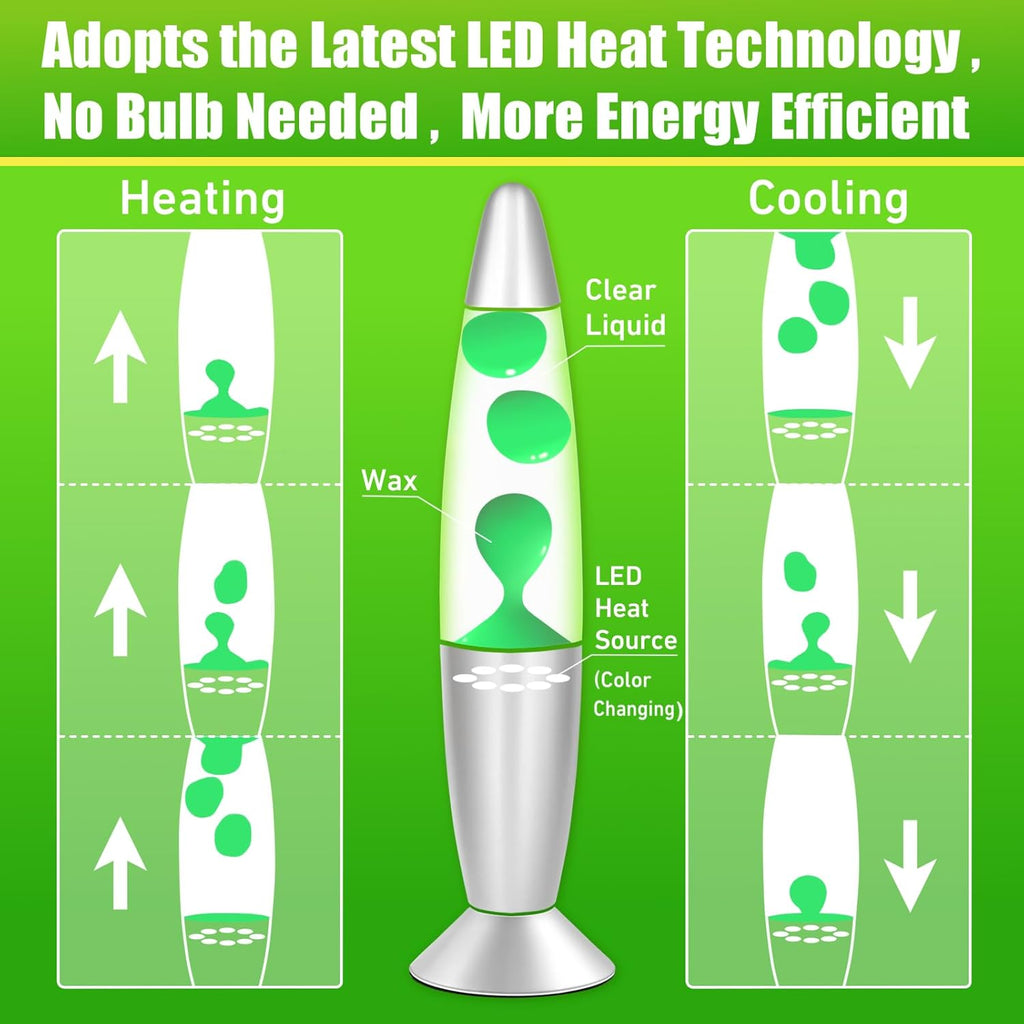 Green Wax Liquid Motion Lamps Multi Color Changing: 13" LED Night Light for Kids Adults, Small Table Lamps for Home Bedroom Decor, Christmas Mood Lights Decor, Birthday Gifts for Boys Girls