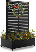FENCY Dual Planter Boxes Metal Raised Garden Bed with Wheels and Trellis, 73"x35"x24" Privacy Screen for Vegetables, Vines & Flowers, Includes Drainage Holes