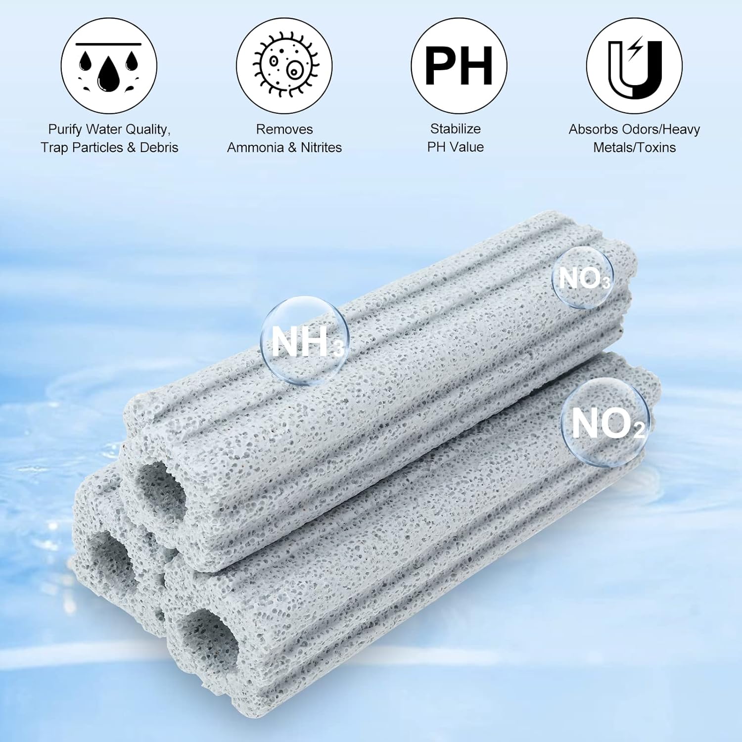 RealPlus Ceramic Bio Filter Media for Aquarium Sump Canister Pond Fish Tank, Vast Surface Area (6.2" Length / 24pcs)