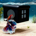 Black Floating Betta Fish Hideout with Window – Sleek 3D Fish Breeding Box & Shelter – Floating Feeding Platform for Betta Tanks – Rest Cave Decor for Small Aquariums (3.67"x2.87"x2.16")