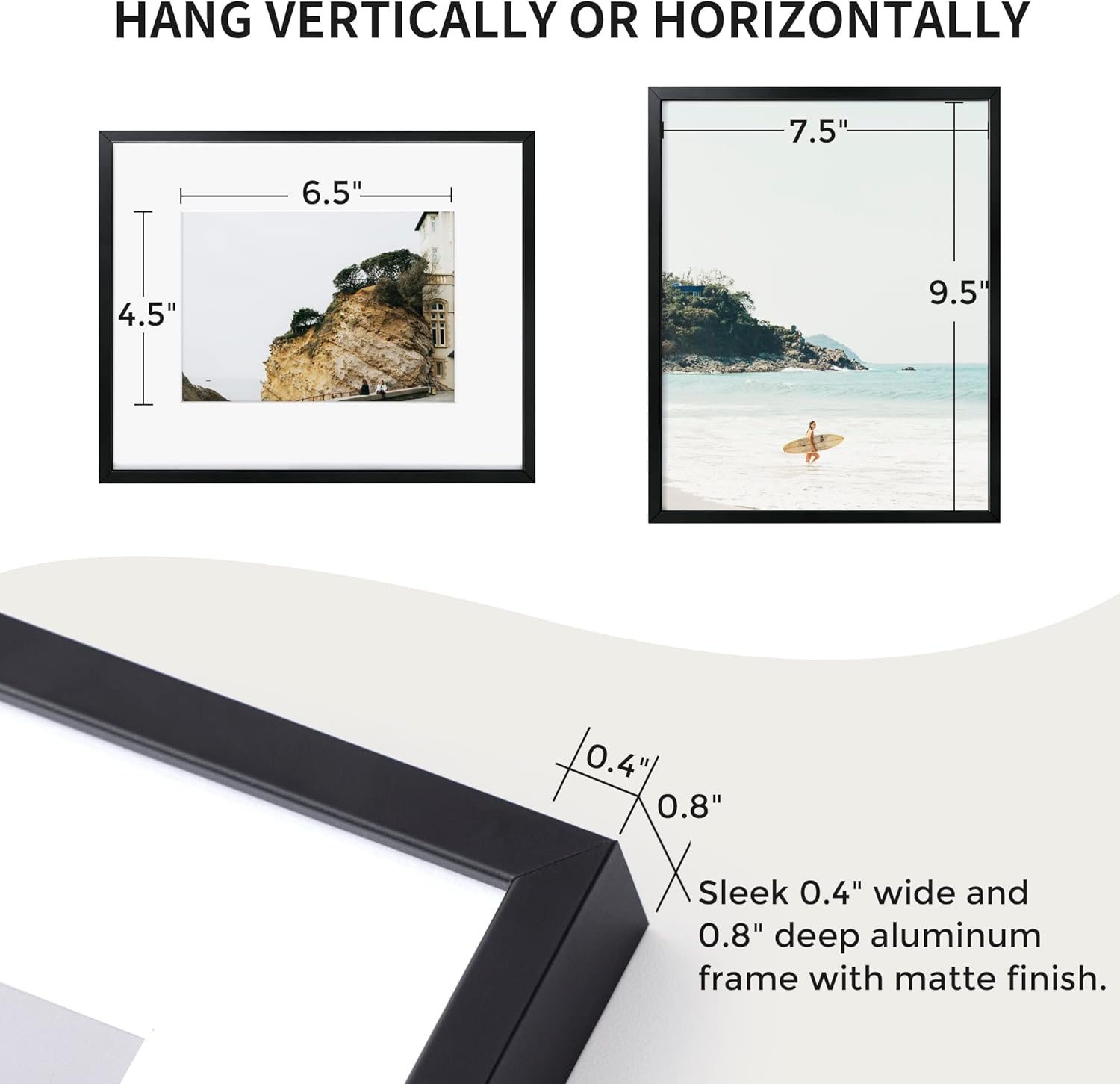 Fun Memories 8x10 Inch Metal Picture Frame - Aluminum Photo Frames - 5x7 Mat - Ideal for Wall or Tabletop Display - Wall Hook Hanging Hardware Included - Set of 3 - Black