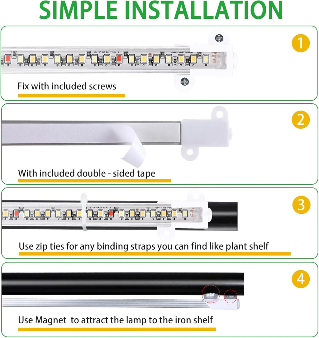 Four Strip Growing Lamp for Indoor Plants, Red & 3000K & 6000K Full Spectrum LED Grow Light Strips with Auto ON/Off 3/9/12H Timer,10 Dimmable Levels for Green House Succulent (13 in)