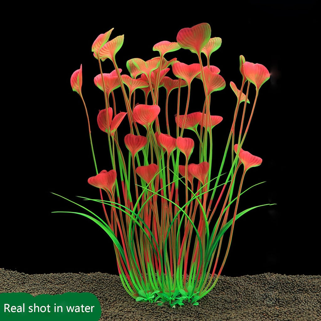 2PCS Aquarium Decor Plastic Plants, Large 16 Inches Artificial Fish Tank Plants (Red)