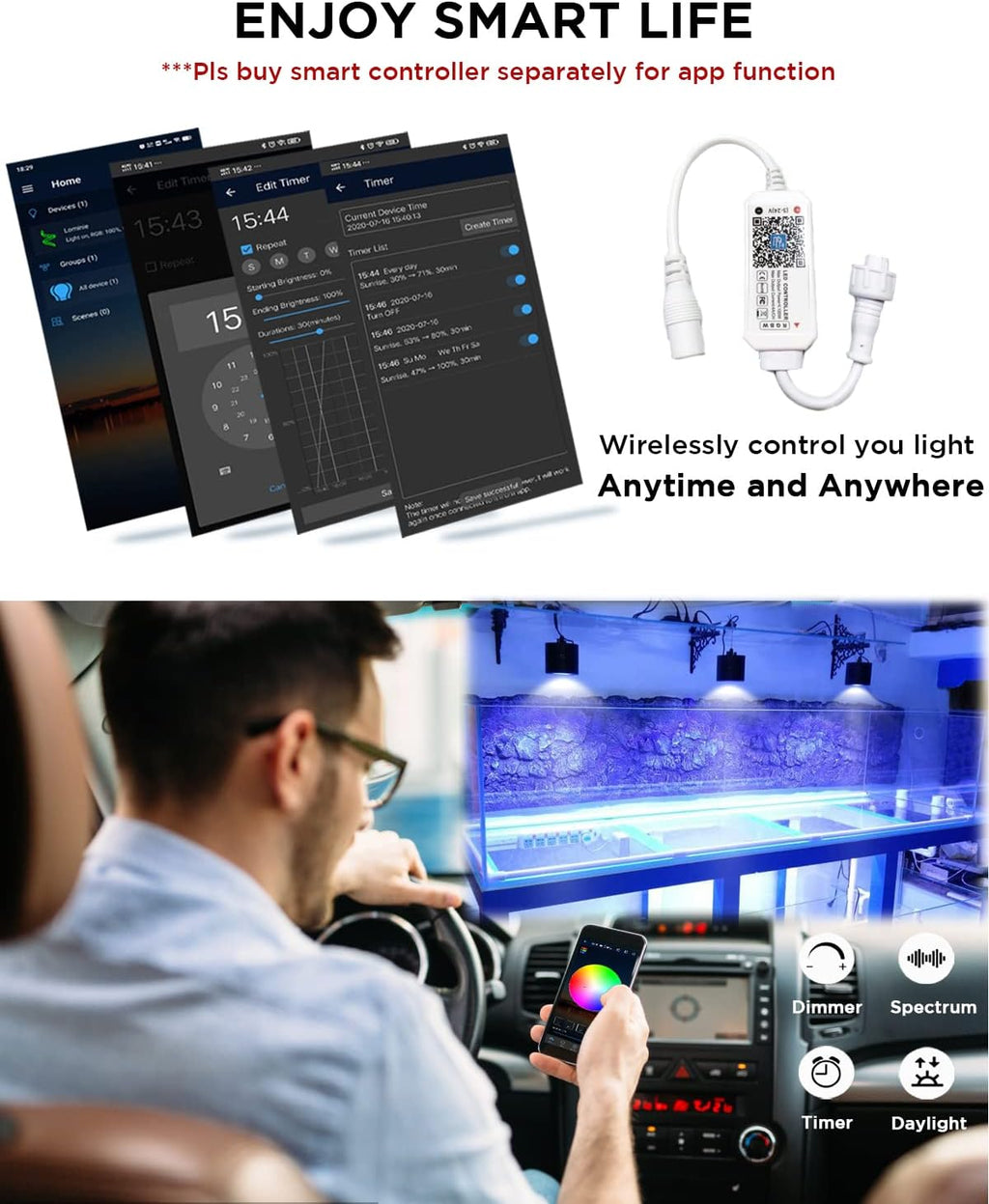 Lominie Dimmable 4 Channels Wi-Fi Controller with 5-pins Compatible LED Aquarium Light
