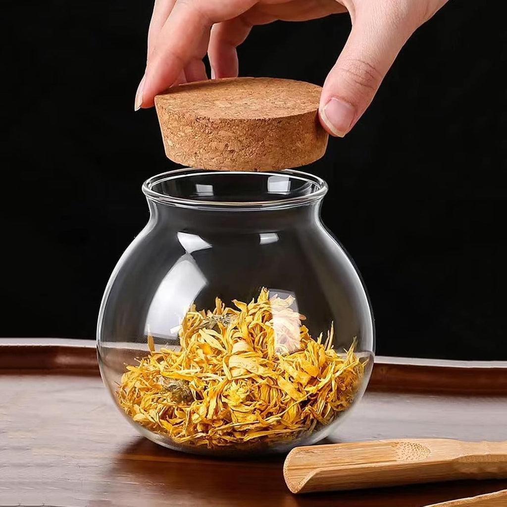 Set of 9 round glass jars with cork lid – 17oz wedding candy jar kitchen jar, perfect for tea, biscuits, cereals, flour, beans, spices, coffee beans etc (9PCS)