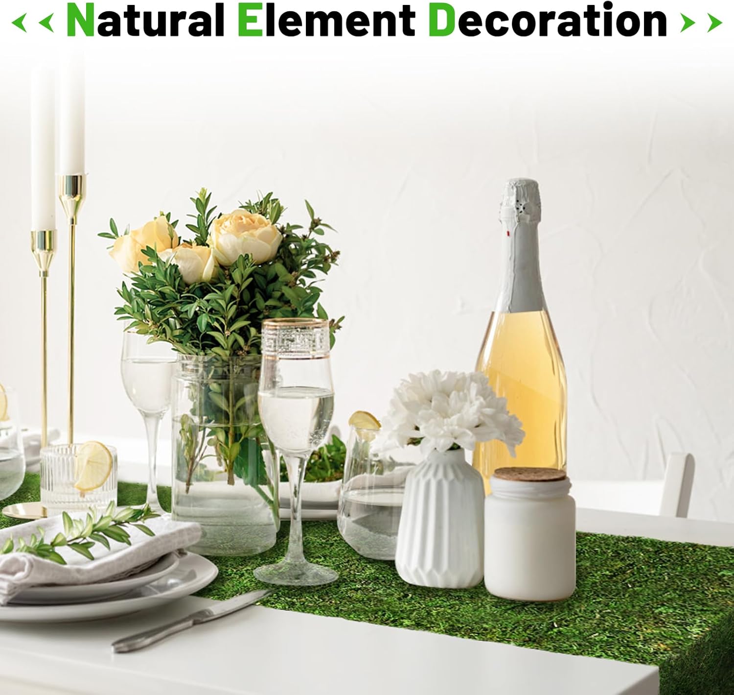 71" x 16" Dried Moss Table Runner Moss Sheet Roll for Crafts Preserved Moss Mat for Table Decoration Green Moss for Fairy Wedding Party Woodland Garden Decor