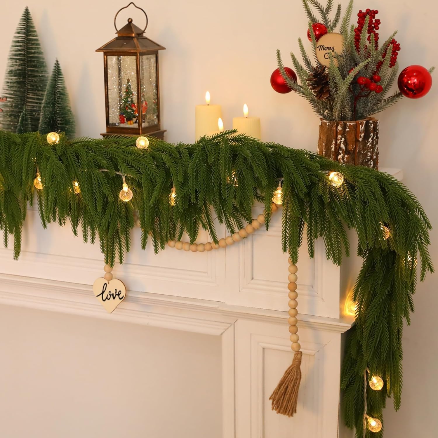 2 Pack Norfolk Pine Garlands 6FT Christmas Garland for Mantle Lush Realistic Artificial Greenery Garland for Fireplace, Stair, Wall, Table Centerpieces, Home Christmas Decor