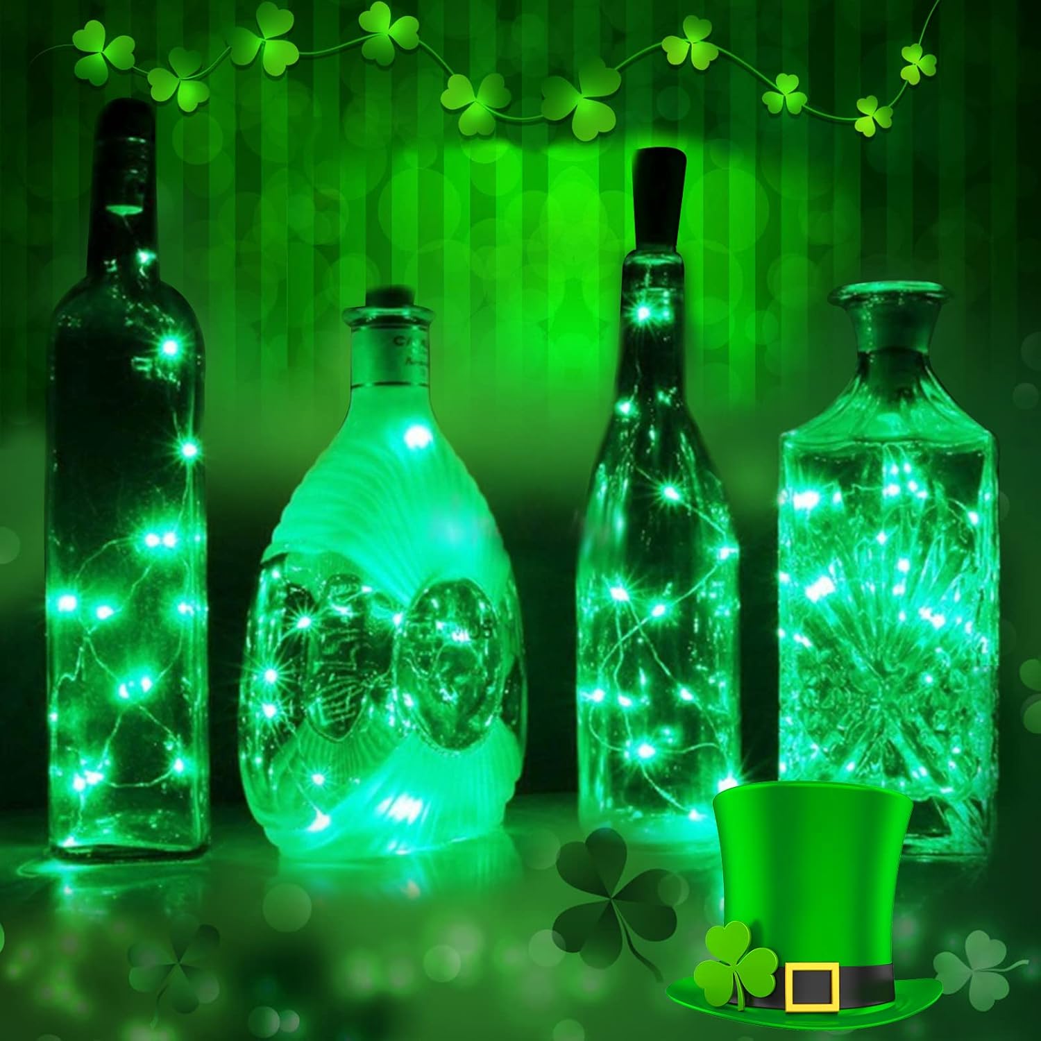 ANGMLN 10 Pack Green Fairy Lights 9.8' 30 LED Mini String Lights for Crafts, Christmas, Wedding, St Patrick's Day, Party, Costume Decoration