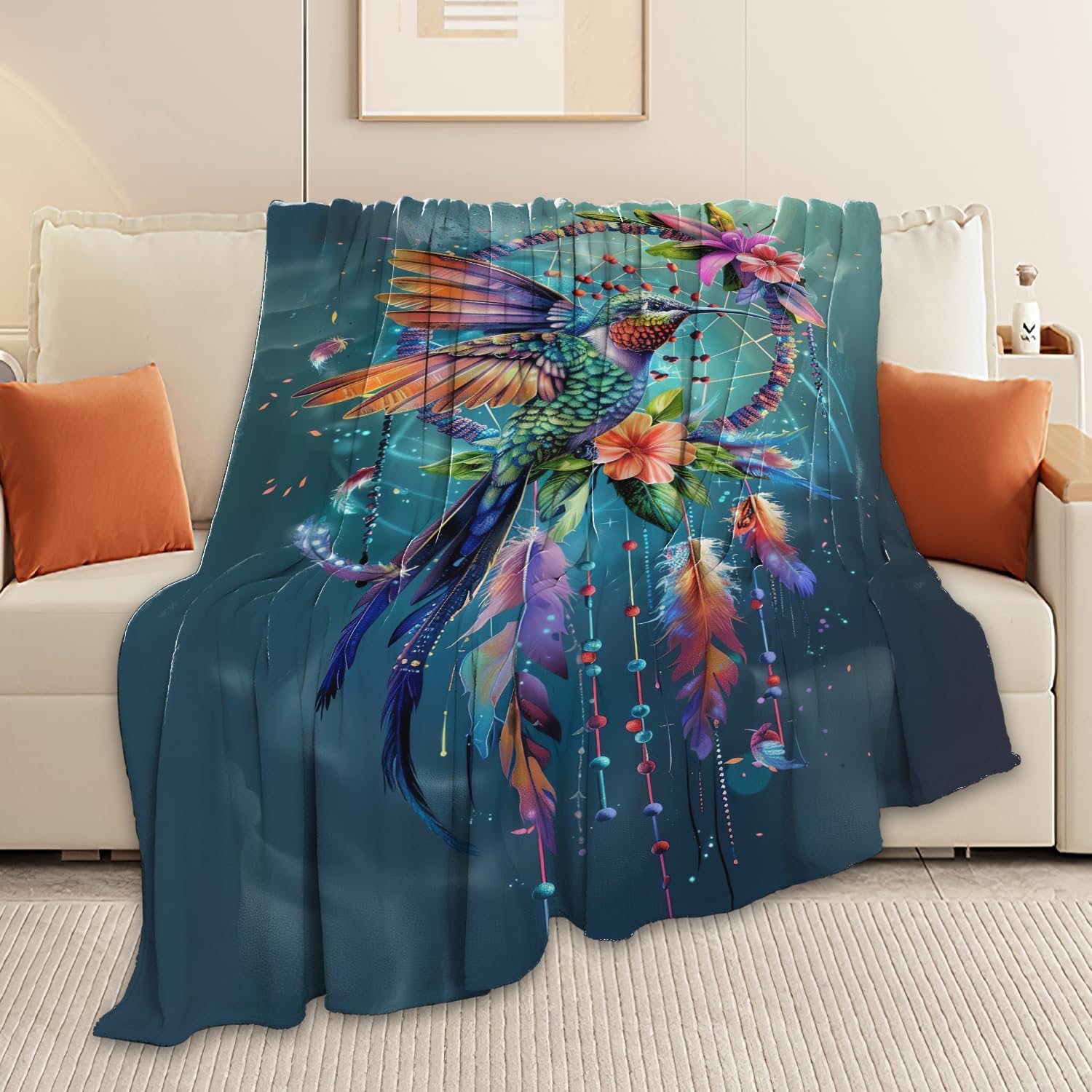 Hummingbird Throw Blanket Hummingbird Bird Stuff Gifts for Kids Girls Boys Adults Women Man Soft Cozy Warm Plush Fluffy Fuzzy Fleece Blanket Decor 40''X50''