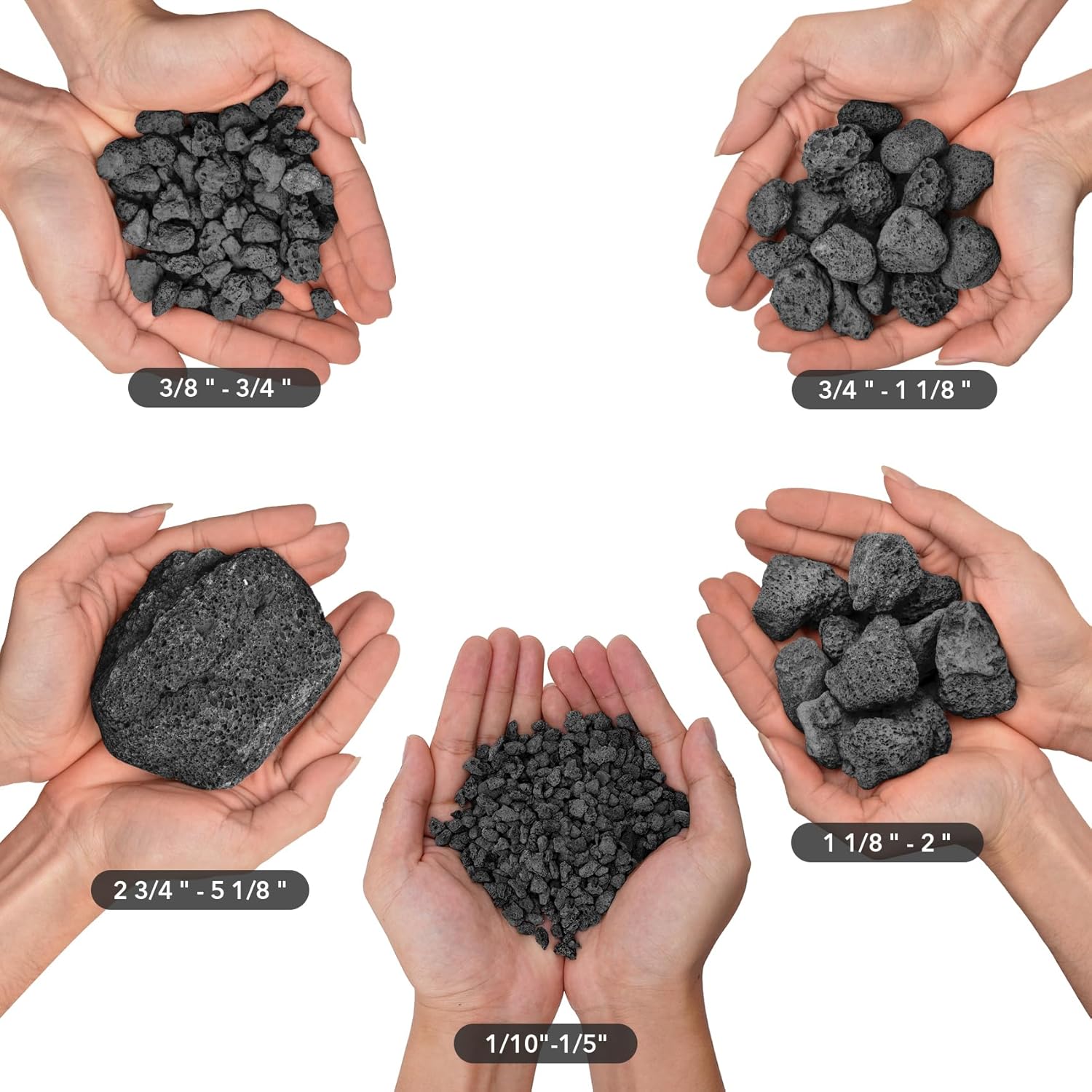 Skyflame 10LB Natural Lava Rocks for Fire Pits, Fire Tables, Fireplaces, Garden Landscaping Decoration, Indoor and Outdoor Use, 3"-5" Sizes, Black