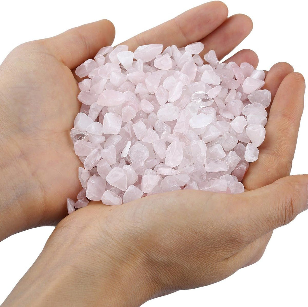 SUNYIK Rose Quartz Tumbled Chips Stone,Crushed Crystal Quartz Pieces,Irregular Shaped Stones,1pound(about 460 gram)