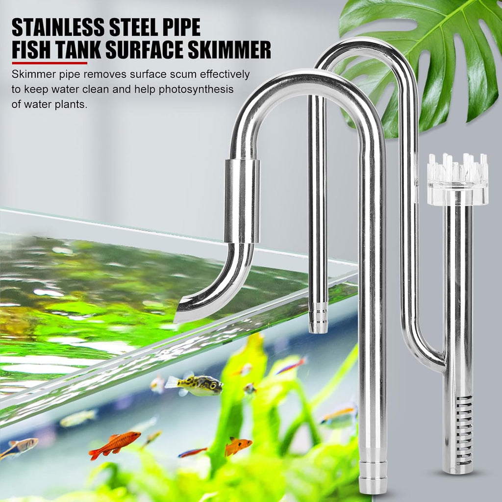 EVTSCAN Aquarium Surface Skimmer Pipe Set Stainless Steel Metal Lily Pipe Inflow Outflow Pipe with Adjustable Water Flow Acrylic Baskets for Water Plant Tanks (16mm)