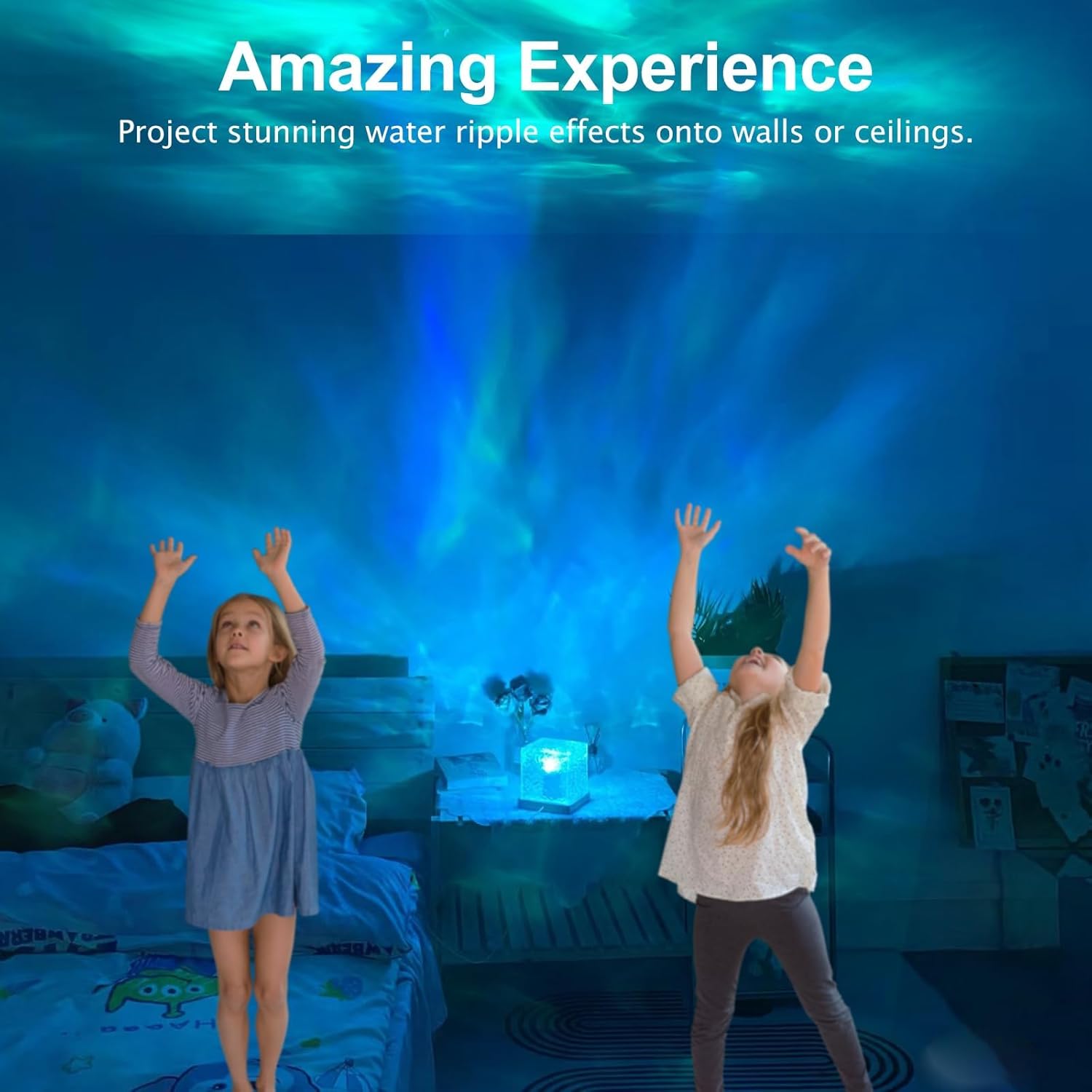 Northern Lights Ocean Wave Projector Light, Galaxy Light Projector, 16 Colors Gradual Rotating Flame Water Ripple Ambient Night Light Non-Wood for Bedroom, Room Decor, Kids Room (RC)