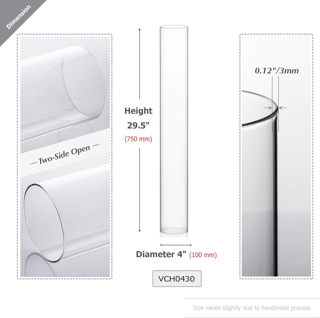 WGVI Hurricane Candle Holder Sleeve, Wide 4", Height 30", Clear Glass Cylinder Candleholder, Chimney Tube, Open Ended Candle Shade, 6 Pieces Bulk