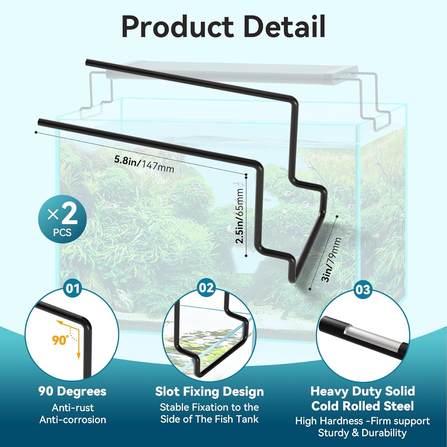 2 Pcs Aquarium Light Riser for Rimmed/Rimless Tanks, Aquarium Light High Holder Bracket, Steel Fish Tank Light Extenders Stands for LED, Light Riser for Aquarium -Black (Width 3 inch)