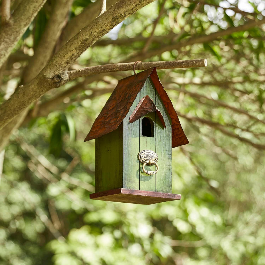 Glitzhome Bird Houses for Outside,10" H Rustic Wooden Bird House Garden Distressed Decorative Birdhouse for Outdoors, Hanging Birdhouse for Bluebird Hummingbird Wren Finch Cardinals Cedar