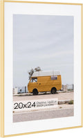 20x24 Metal Picture Frame with 16x20 Mat, Brushed Aluminum Finish, Tempered Glass Front, and Attached Hanging Hardware - Wall Display Frames for Vertical or Horizontal Orientation(Gold, 1 Pack)