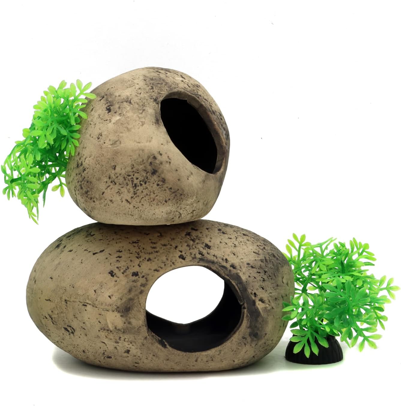 ALEGI Stackable Aquarium Ceramic Decorations Rock Caves,Betta Fish Tank Decor Accessories,Hideaway for Shrimp Cichlid Hiding Breeding Spawning (Set of 2)