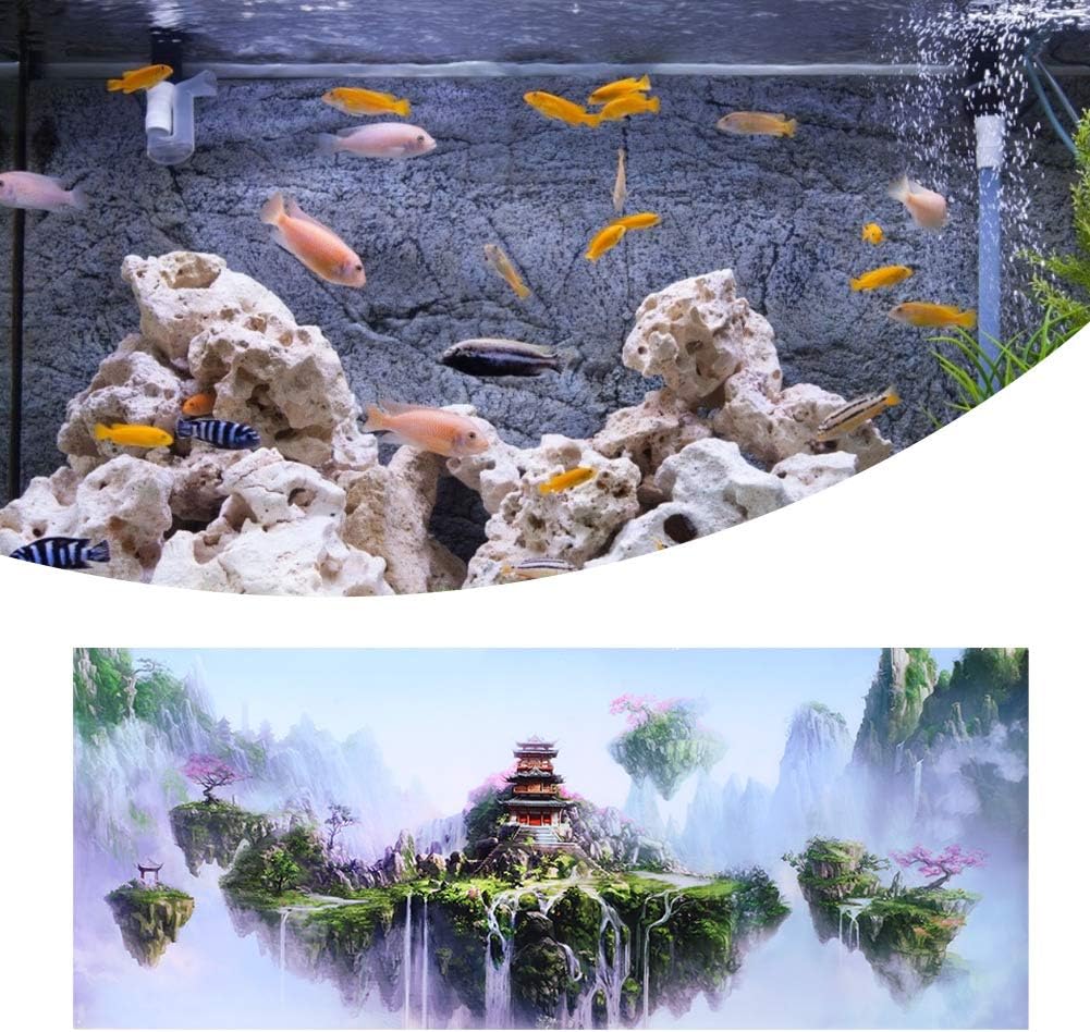 Zerodis Aquarium Background Poster, 3D PVC Adhesive Wallpaper Sticker Sky Castle Background Decoration for Fish (61 * 41cm)