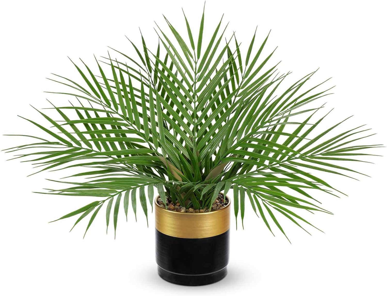 Briful Fake Plant 15.7’’ Artificial Palm Plant in Gold Black Pot Real Touch Faux Tropical Palm Tree Houseplant for Home Indoor Living Room Tabletop Balcony Decorations